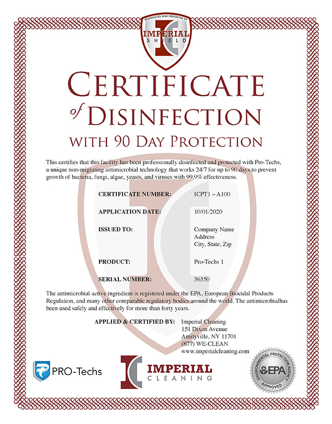 Imperial Shield | Certificate of Disinfection